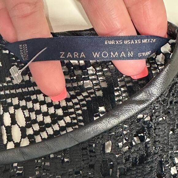 EUC | Zara Woman | Lace Leather Peplum Dress | Black | XS - Picture 14 of 16